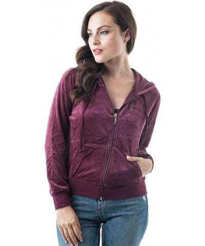 Velvet Velour Long Sleeve Drawstring Hoodie Front Pockets Sweater Jacket Burgundy $18.02 Hoodies & Sweatshirts