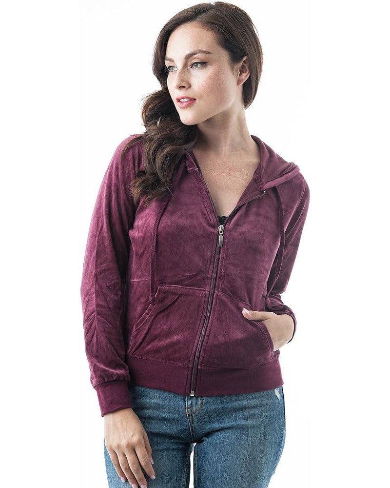 Velvet Velour Long Sleeve Drawstring Hoodie Front Pockets Sweater Jacket Burgundy $18.02 Hoodies & Sweatshirts