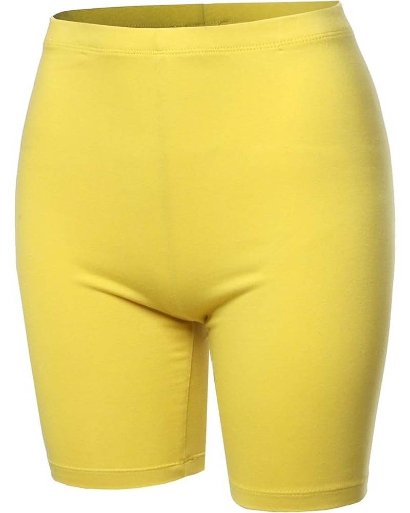 Women's Basic Solid Premium Cotton Mid Thigh High Rise Biker Bermuda Shorts Yellow - Shorter Length $9.11 Activewear