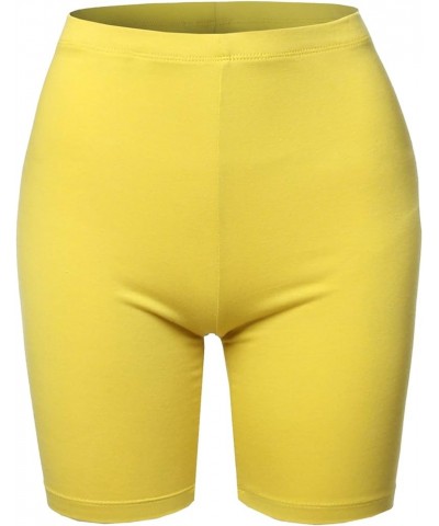 Women's Basic Solid Premium Cotton Mid Thigh High Rise Biker Bermuda Shorts Yellow - Shorter Length $9.11 Activewear