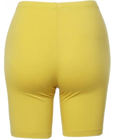 Women's Basic Solid Premium Cotton Mid Thigh High Rise Biker Bermuda Shorts Yellow - Shorter Length $9.11 Activewear