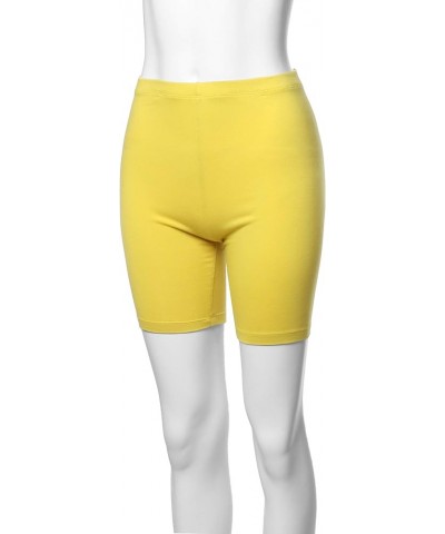 Women's Basic Solid Premium Cotton Mid Thigh High Rise Biker Bermuda Shorts Yellow - Shorter Length $9.11 Activewear