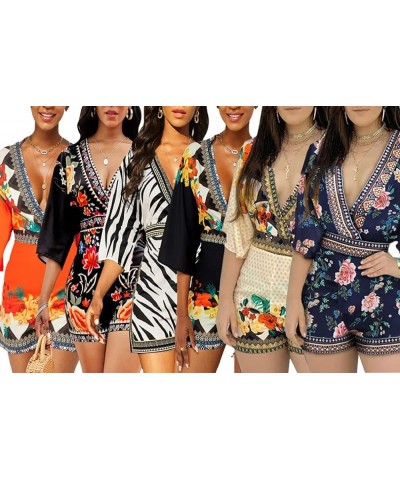 Women's Sexy Short Rompers V Neck Backless Jumpsuit Floral Print Loose Half Sleeve Bodysuit One Piece Outfit Black10607 $13.8...