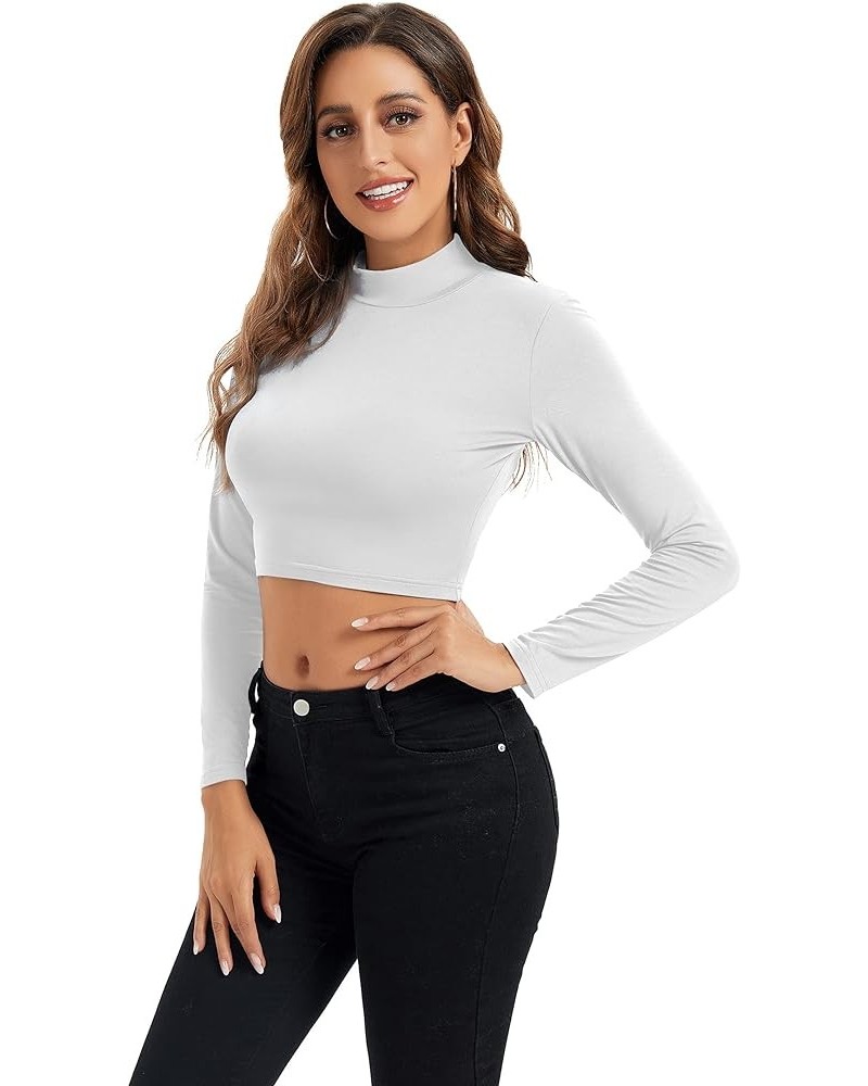 Womens Long Sleeve Crop Tops Lightweight Mock Neck Base Layer Shirts White $7.64 Underwear