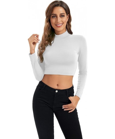 Womens Long Sleeve Crop Tops Lightweight Mock Neck Base Layer Shirts White $7.64 Underwear