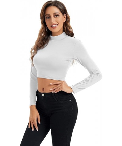 Womens Long Sleeve Crop Tops Lightweight Mock Neck Base Layer Shirts White $7.64 Underwear