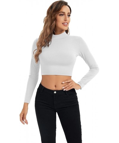 Womens Long Sleeve Crop Tops Lightweight Mock Neck Base Layer Shirts White $7.64 Underwear