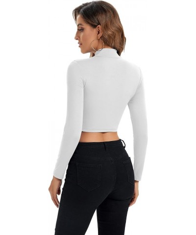 Womens Long Sleeve Crop Tops Lightweight Mock Neck Base Layer Shirts White $7.64 Underwear