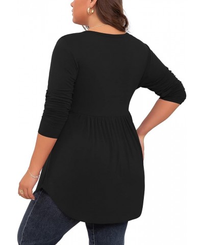 Women's Plus Size Henley Shirts V Neck Button Tunic Tops Casual Long Sleeve Swing Flowy Blouse Long Sleeve Black $9.61 Tops