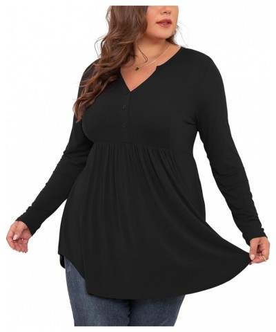 Women's Plus Size Henley Shirts V Neck Button Tunic Tops Casual Long Sleeve Swing Flowy Blouse Long Sleeve Black $9.61 Tops