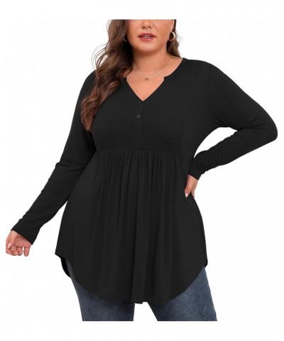 Women's Plus Size Henley Shirts V Neck Button Tunic Tops Casual Long Sleeve Swing Flowy Blouse Long Sleeve Black $9.61 Tops