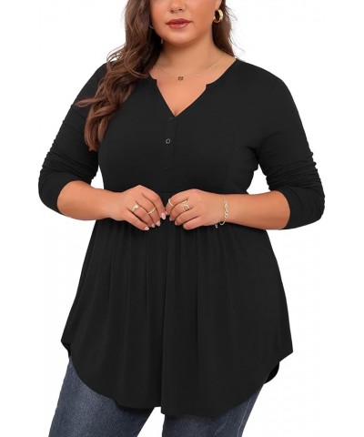 Women's Plus Size Henley Shirts V Neck Button Tunic Tops Casual Long Sleeve Swing Flowy Blouse Long Sleeve Black $9.61 Tops