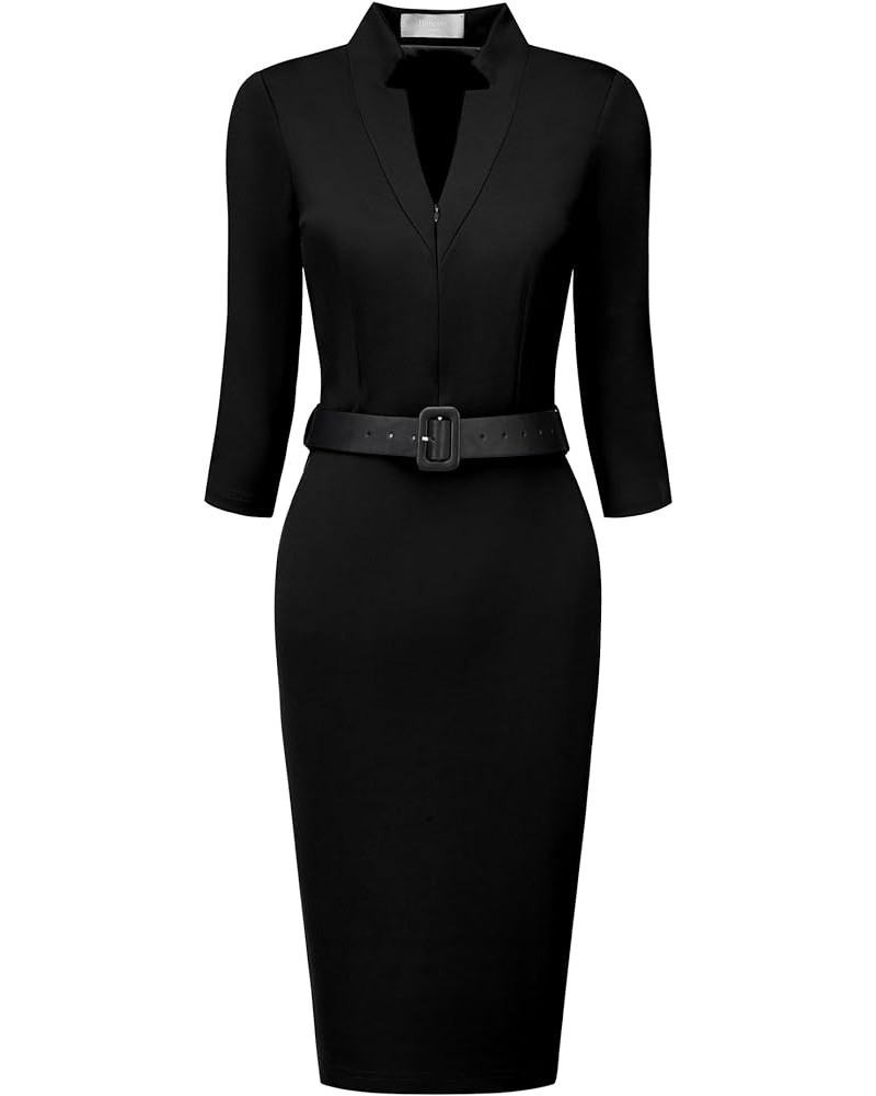 Women's Church Dress Knee Length Zipper Neck Business Pencil Dresses Black $28.90 Dresses