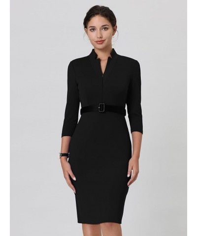 Women's Church Dress Knee Length Zipper Neck Business Pencil Dresses Black $28.90 Dresses