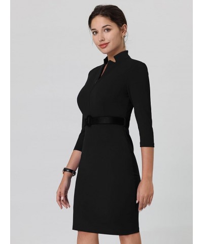 Women's Church Dress Knee Length Zipper Neck Business Pencil Dresses Black $28.90 Dresses