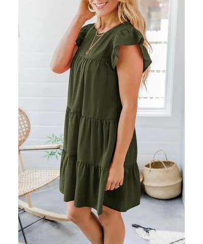 Womens Summer Mini Dress Casual Sleeveless Ruffle Sleeve Round Neck Flowy Pleated Babydoll T-Shirt Dress Z Army Green $23.99 ...