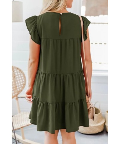 Womens Summer Mini Dress Casual Sleeveless Ruffle Sleeve Round Neck Flowy Pleated Babydoll T-Shirt Dress Z Army Green $23.99 ...