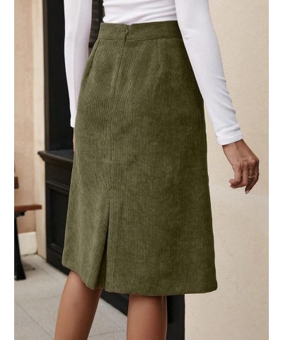 Women's Corduroy Midi Skirt Slit Back High Waisted Straight Skirts with Pocket Solid Army Green $19.24 Skirts