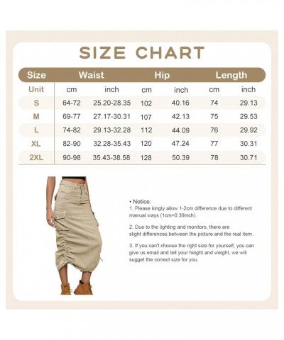 Women's Y2K Drawstring Denim Cargo Skirt Casual A-line Adjustable Long Skirt with Pockets Lightkhaki $17.51 Skirts