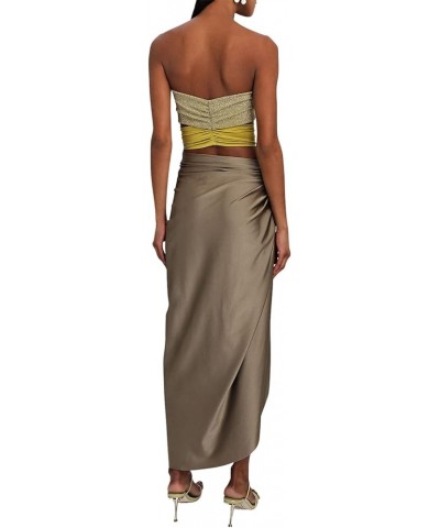 Maxi Skirt Sets Women 2 Piece Outfits Sexy See Through Strapless Lace Tube Top Bodycon Maxi Skirts Y2k Set Gray Yellow9 $9.17...