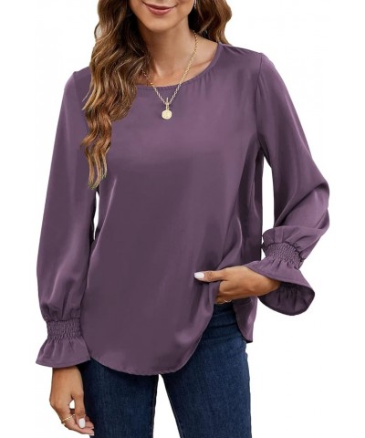 Womens Long Sleeve Blouses Puff Sleeve Loose Casual Blouses and Tops Purple $18.28 Blouses