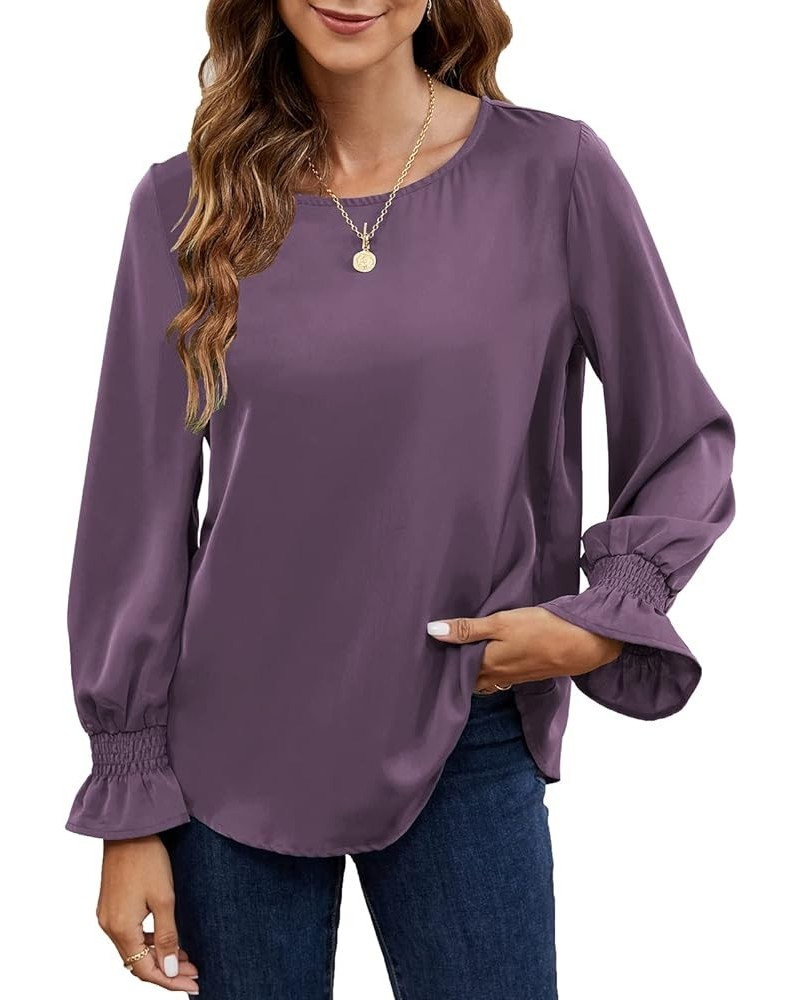 Womens Long Sleeve Blouses Puff Sleeve Loose Casual Blouses and Tops Purple $18.28 Blouses