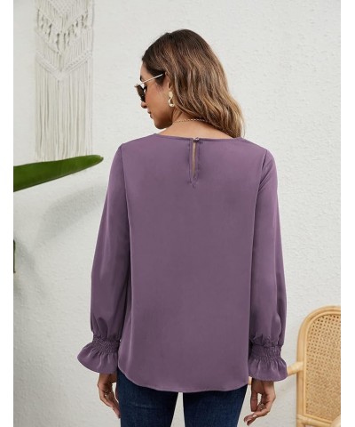 Womens Long Sleeve Blouses Puff Sleeve Loose Casual Blouses and Tops Purple $18.28 Blouses