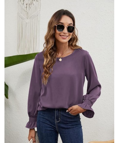 Womens Long Sleeve Blouses Puff Sleeve Loose Casual Blouses and Tops Purple $18.28 Blouses