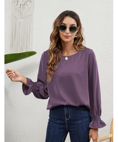 Womens Long Sleeve Blouses Puff Sleeve Loose Casual Blouses and Tops Purple $18.28 Blouses