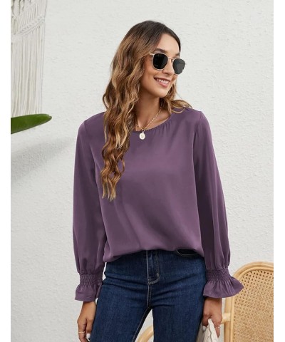 Womens Long Sleeve Blouses Puff Sleeve Loose Casual Blouses and Tops Purple $18.28 Blouses