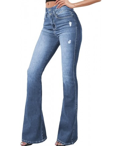 Women High Waisted Destroyed Flared Jeans Bell Bottom Denim Pants Sky Blue $18.04 Jeans