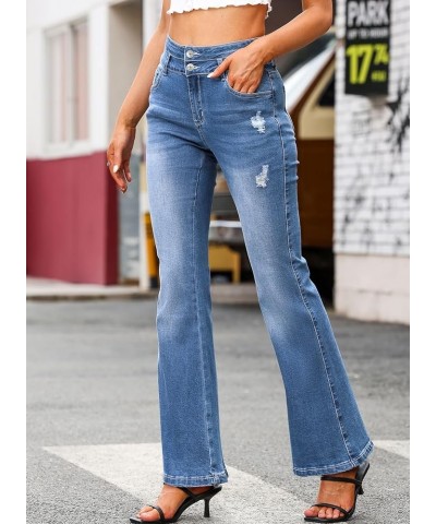 Women High Waisted Destroyed Flared Jeans Bell Bottom Denim Pants Sky Blue $18.04 Jeans