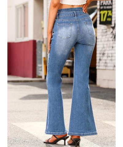 Women High Waisted Destroyed Flared Jeans Bell Bottom Denim Pants Sky Blue $18.04 Jeans