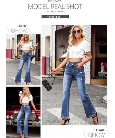 Women High Waisted Destroyed Flared Jeans Bell Bottom Denim Pants Sky Blue $18.04 Jeans