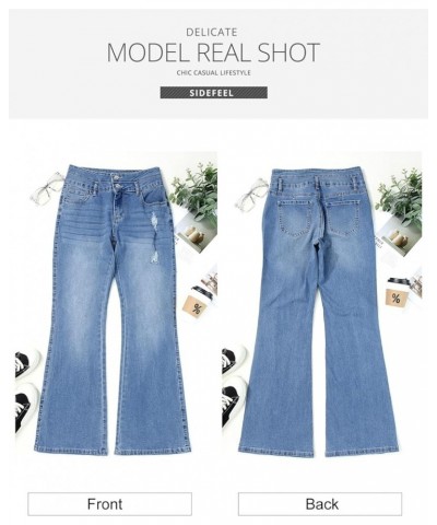 Women High Waisted Destroyed Flared Jeans Bell Bottom Denim Pants Sky Blue $18.04 Jeans