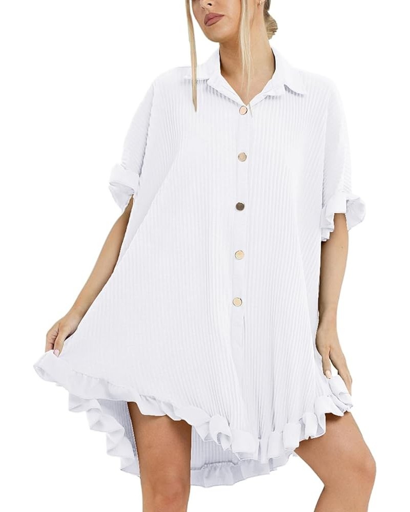 2023 Women's Vacation Dresses Ruffle Tunic Dress Button Up Loose Swing Casual Dresses for Women One Size White(us 6-18) $22.0...