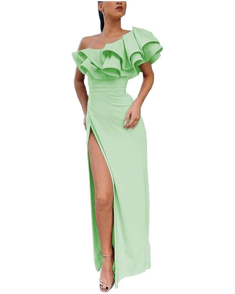 Women's Mermaid One Shoulder Ruffles Prom Dresses Evening Gowns B-mint Green $46.70 Dresses