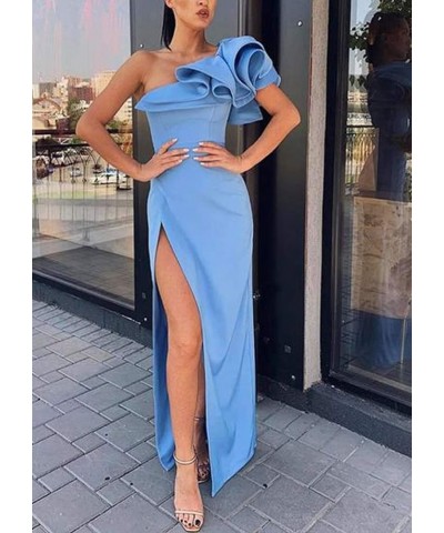 Women's Mermaid One Shoulder Ruffles Prom Dresses Evening Gowns B-mint Green $46.70 Dresses