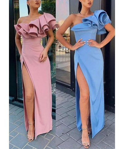 Women's Mermaid One Shoulder Ruffles Prom Dresses Evening Gowns B-mint Green $46.70 Dresses