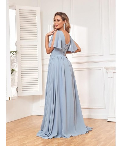 Women's V Neck Chiffon Bridesmaid Dresses with Slit for Wedding Pockets Long Formal Evening Dress Wisteria $23.65 Dresses