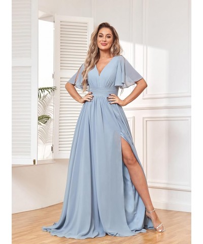 Women's V Neck Chiffon Bridesmaid Dresses with Slit for Wedding Pockets Long Formal Evening Dress Wisteria $23.65 Dresses