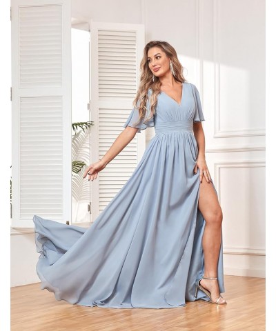 Women's V Neck Chiffon Bridesmaid Dresses with Slit for Wedding Pockets Long Formal Evening Dress Wisteria $23.65 Dresses