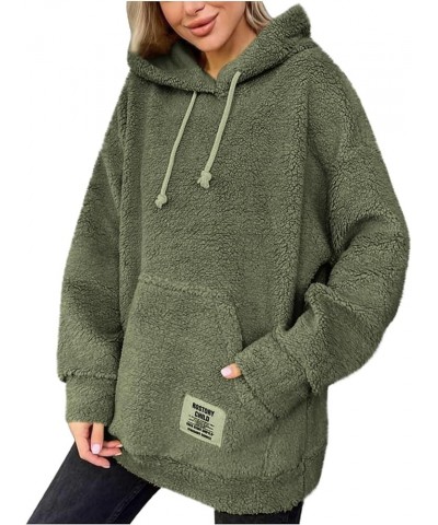 Women Oversized Sherpa Fleece Hoodies Long Sleeve Casual Hooded Pullover Drawstraing Warm Sweatshirts with Pocket 01 Army Gre...