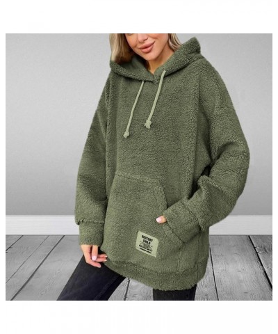 Women Oversized Sherpa Fleece Hoodies Long Sleeve Casual Hooded Pullover Drawstraing Warm Sweatshirts with Pocket 01 Army Gre...