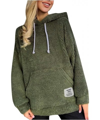 Women Oversized Sherpa Fleece Hoodies Long Sleeve Casual Hooded Pullover Drawstraing Warm Sweatshirts with Pocket 01 Army Gre...