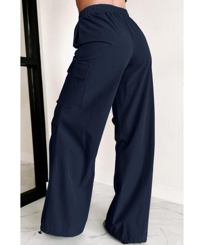 Cargo Pants for Women Baggy High Waisted Parachute Pants Drawstring Straight Leg Y2K Pants with Pockets Navy Blue $15.48 Pants