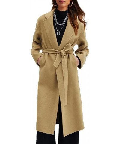 Womens Belt Peacoat Lapel Collar Winter Warm Elegant Overcoat Long Sleeve Trench Coat with Pockets Khaki $35.74 Coats