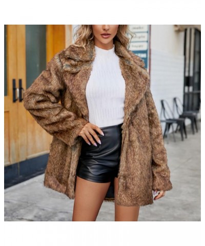 Print Faux Pelt Coat For Women Mid Length Lapel Open Front Cardigan Winter Thick Warm Shaggy Outerwear Cosy Coats Gold $23.00...