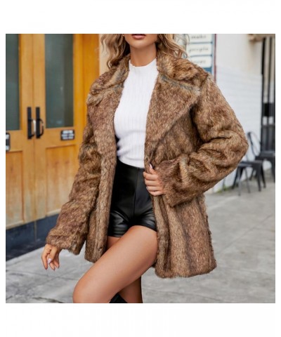 Print Faux Pelt Coat For Women Mid Length Lapel Open Front Cardigan Winter Thick Warm Shaggy Outerwear Cosy Coats Gold $23.00...