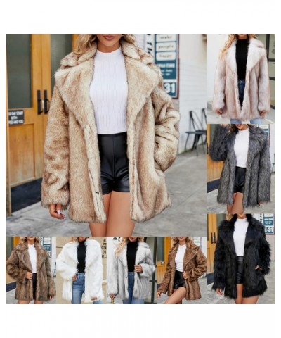 Print Faux Pelt Coat For Women Mid Length Lapel Open Front Cardigan Winter Thick Warm Shaggy Outerwear Cosy Coats Gold $23.00...